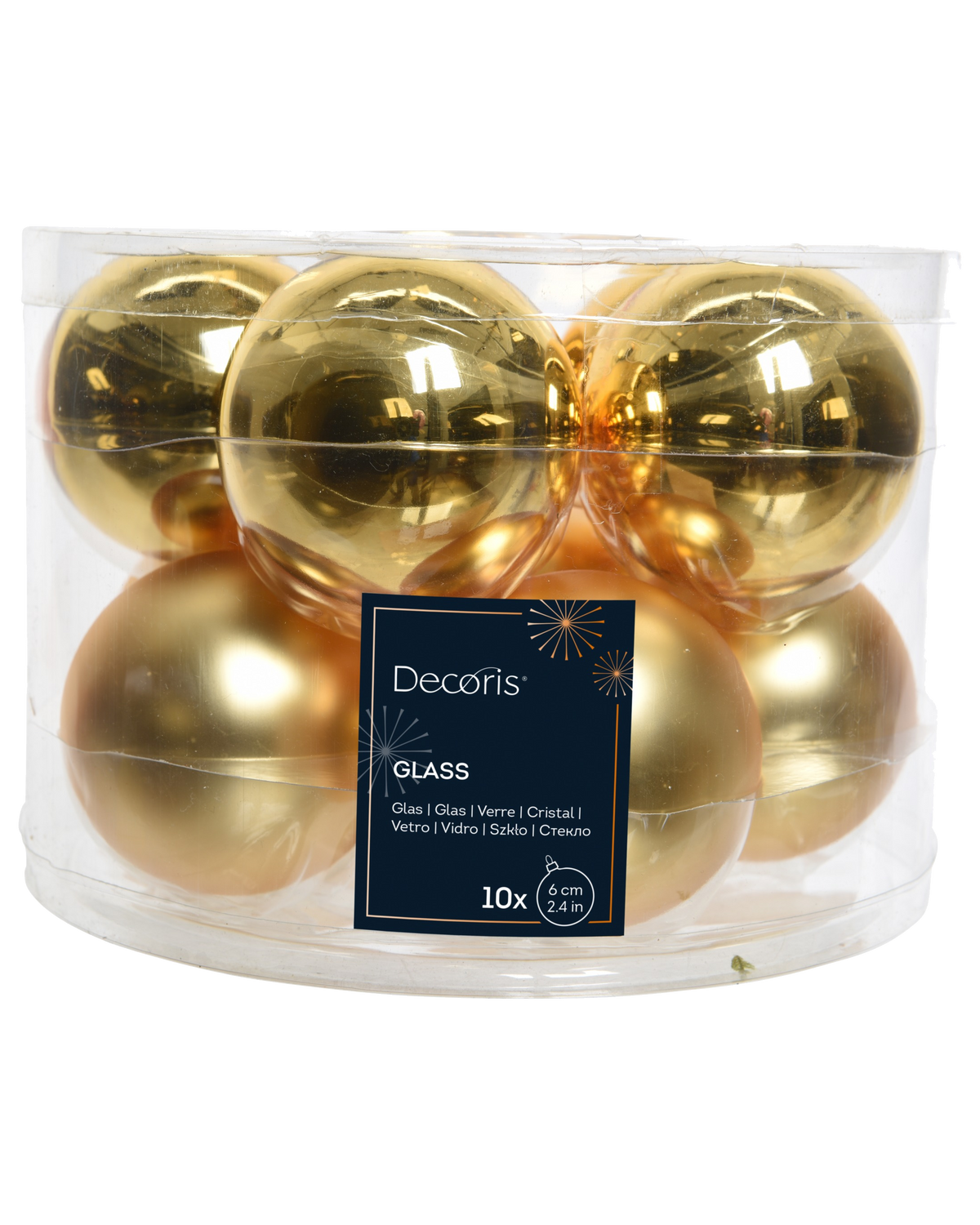 Kerstballen glas 6 cm, koker à 10, licht goud