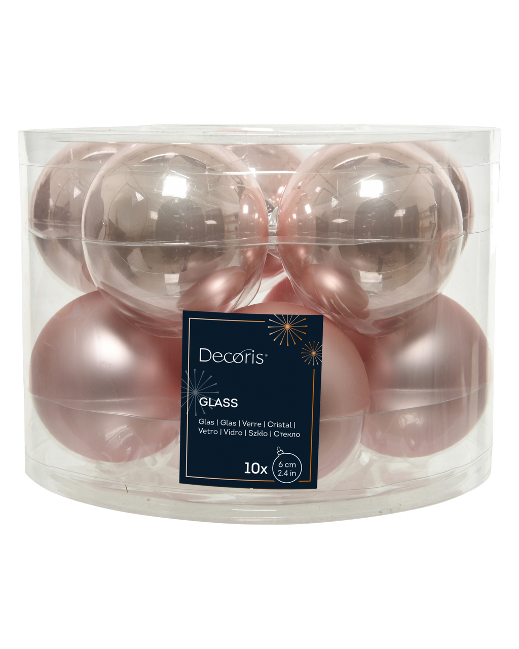 Kerstballen glas 6 cm, koker à 10, poederroze