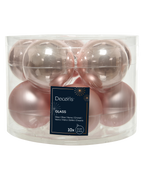 Kerstballen glas 6 cm, koker à 10, poederroze