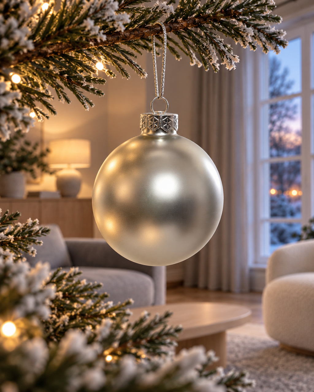 Kerstballen glas 6 cm, koker à 10, zilver