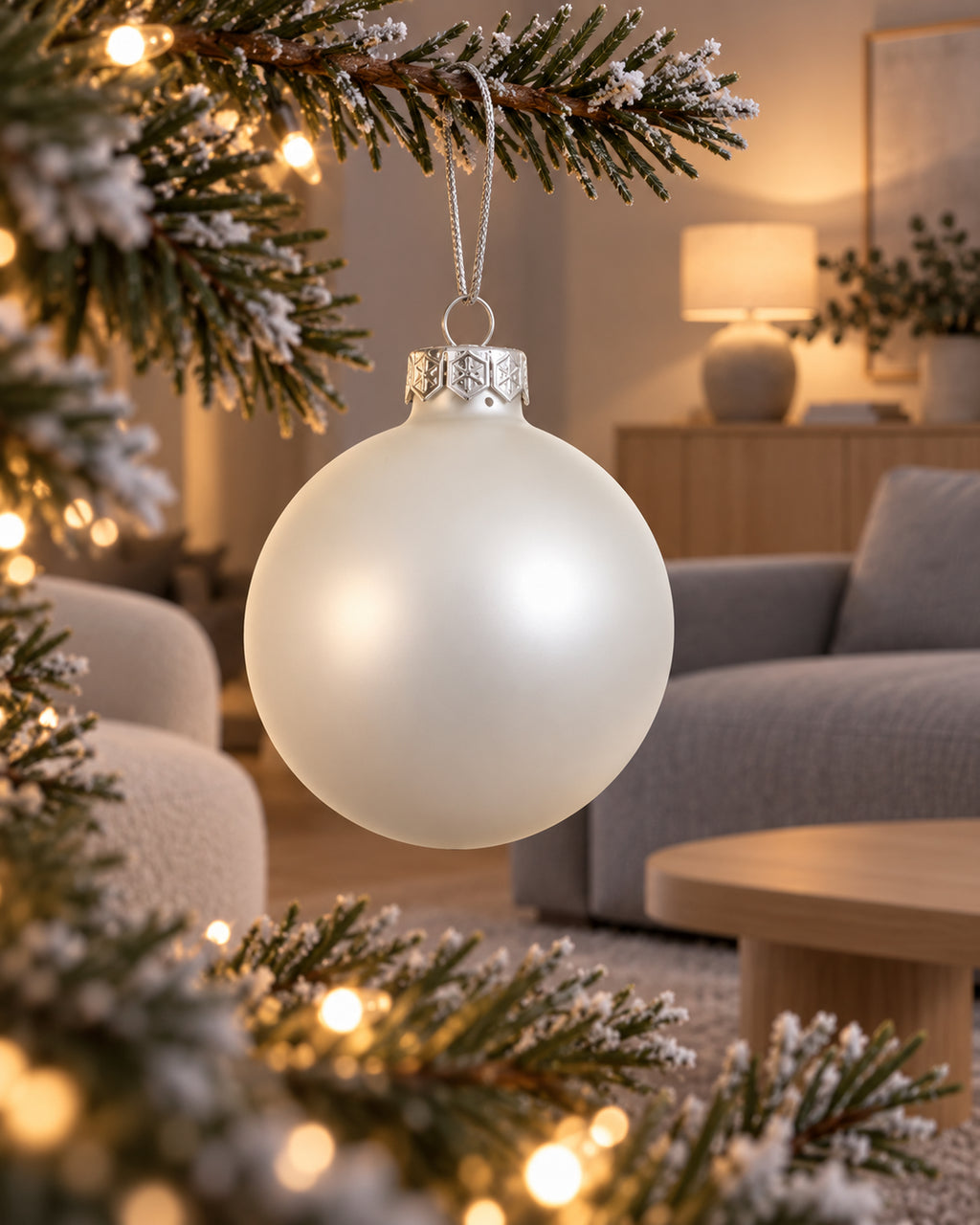 Kerstballen glas 6 cm, koker à 10, winterwit