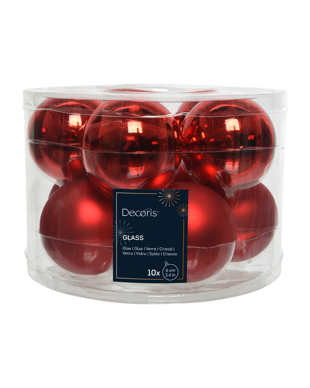 Kerstballen glas 6 cm, koker à 10, kerstrood