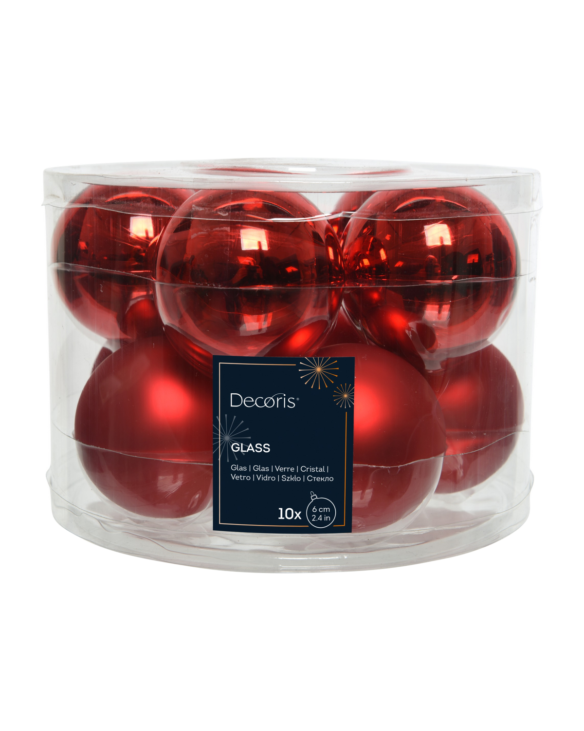 Kerstballen glas 6 cm, koker à 10, kerstrood