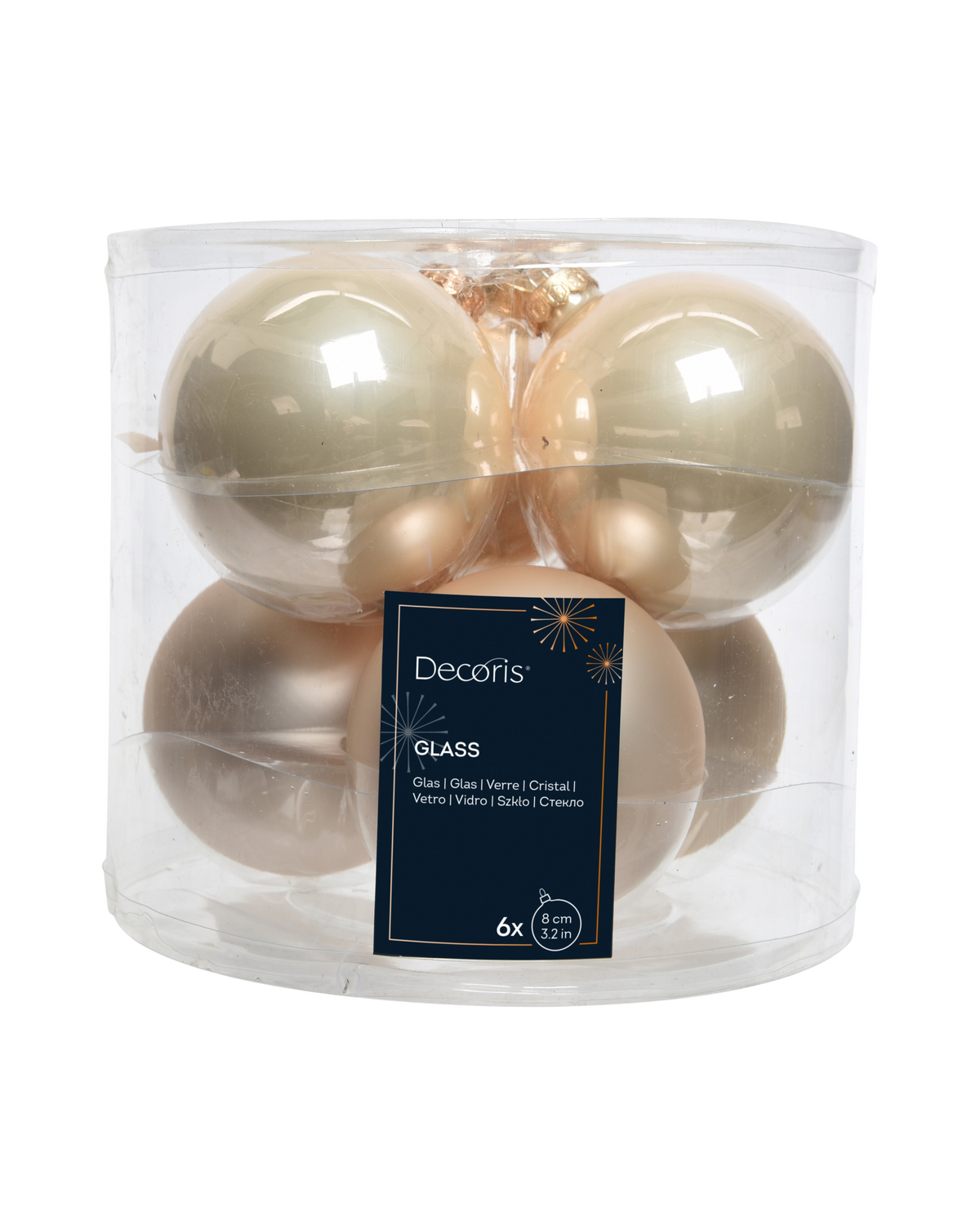 Kerstballen glas 8 cm, koker à 6, parel