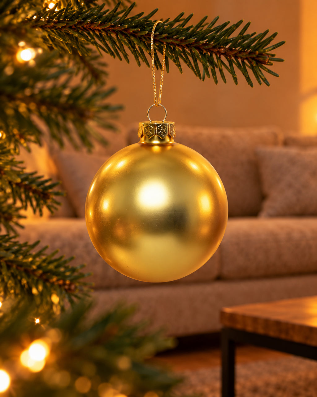 Kerstballen glas 8 cm, koker à 6, licht goud