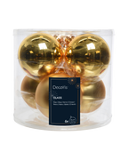 Kerstballen glas 8 cm, koker à 6, licht goud