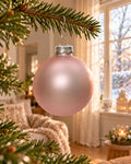 Kerstballen glas 8 cm, koker à 6, poederroze