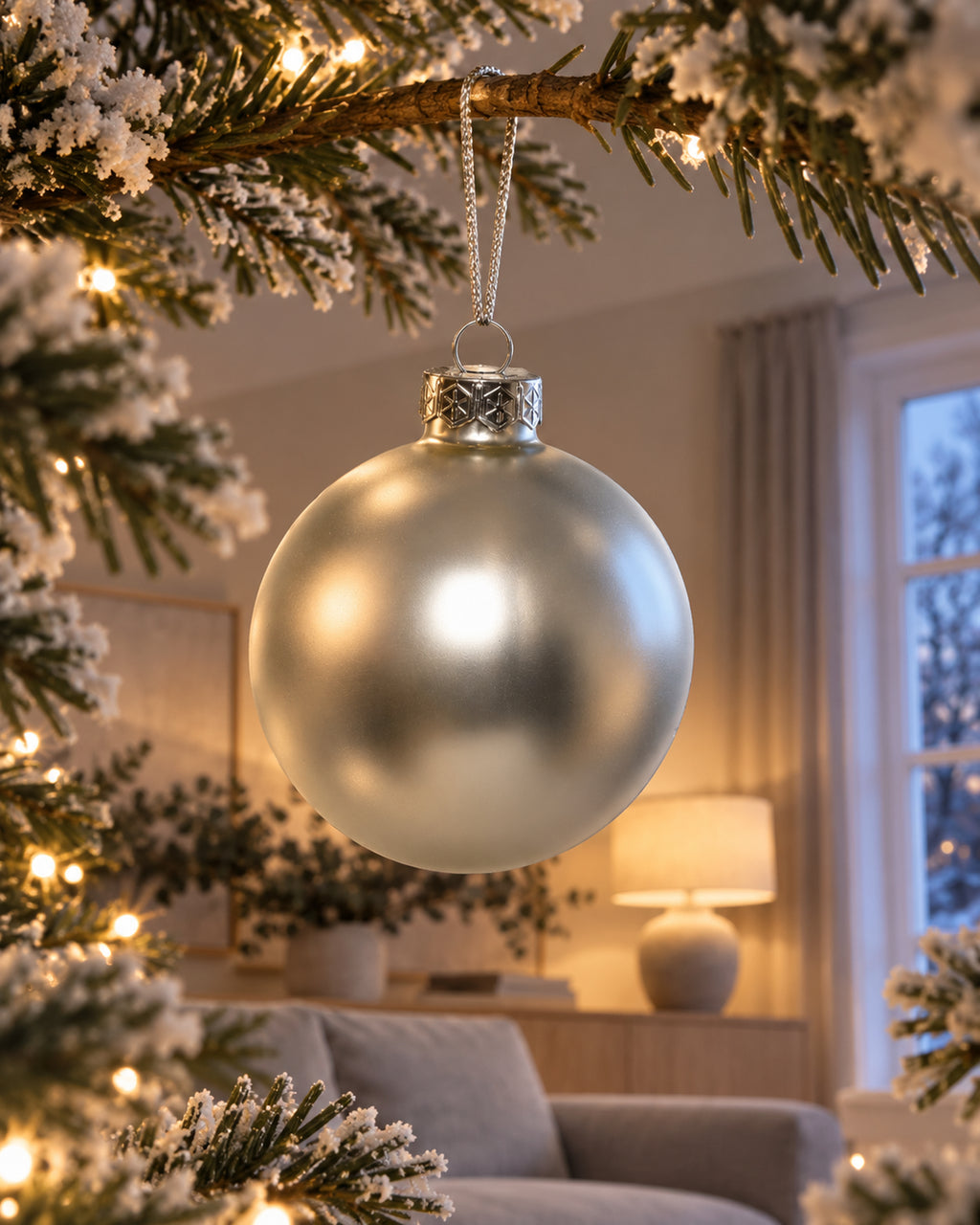 Kerstballen glas 8 cm, koker à 6, zilver