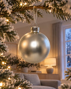 Kerstballen glas 8 cm, koker à 6, zilver