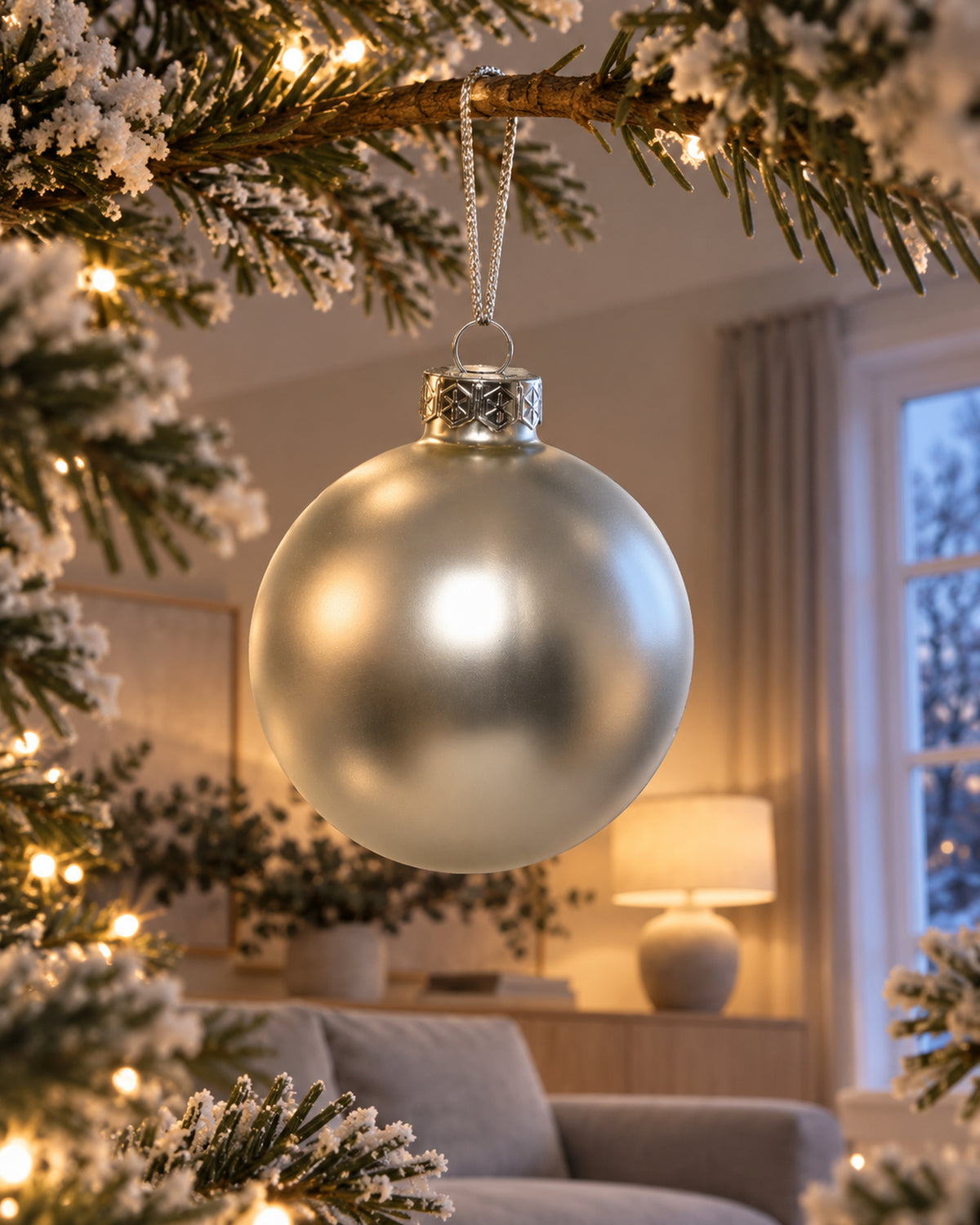 Kerstballen glas 8 cm, koker à 6, zilver