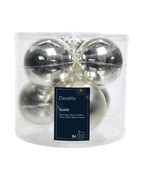 Kerstballen glas 8 cm, koker à 6, zilver