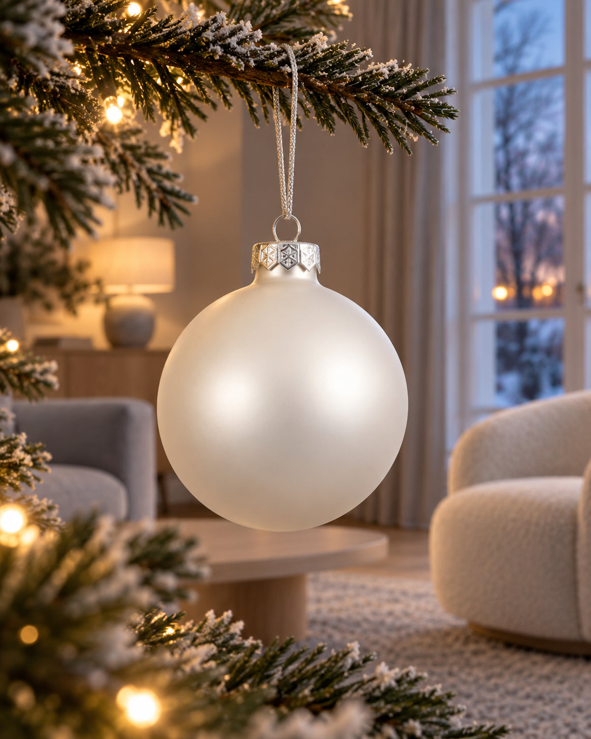Kerstballen glas 8 cm, koker à 6, winterwit