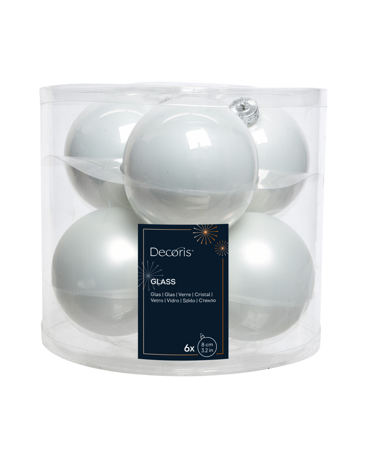 Kerstballen glas 8 cm, koker à 6, winterwit