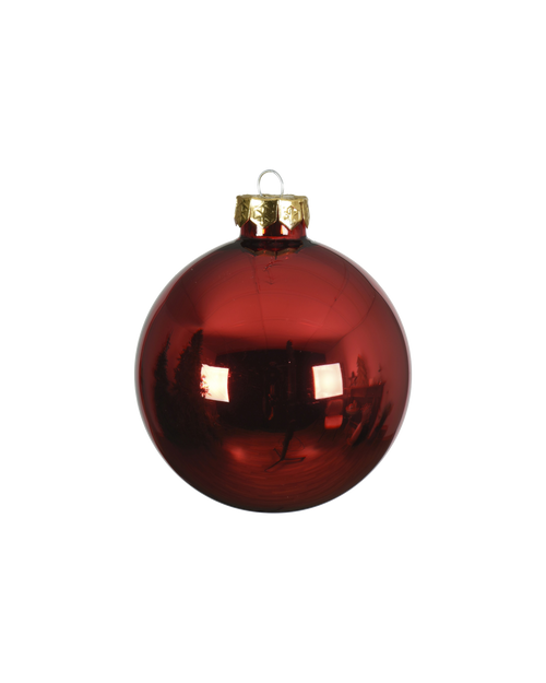 Kerstbal glas 8 cm, kerstrood, glans
