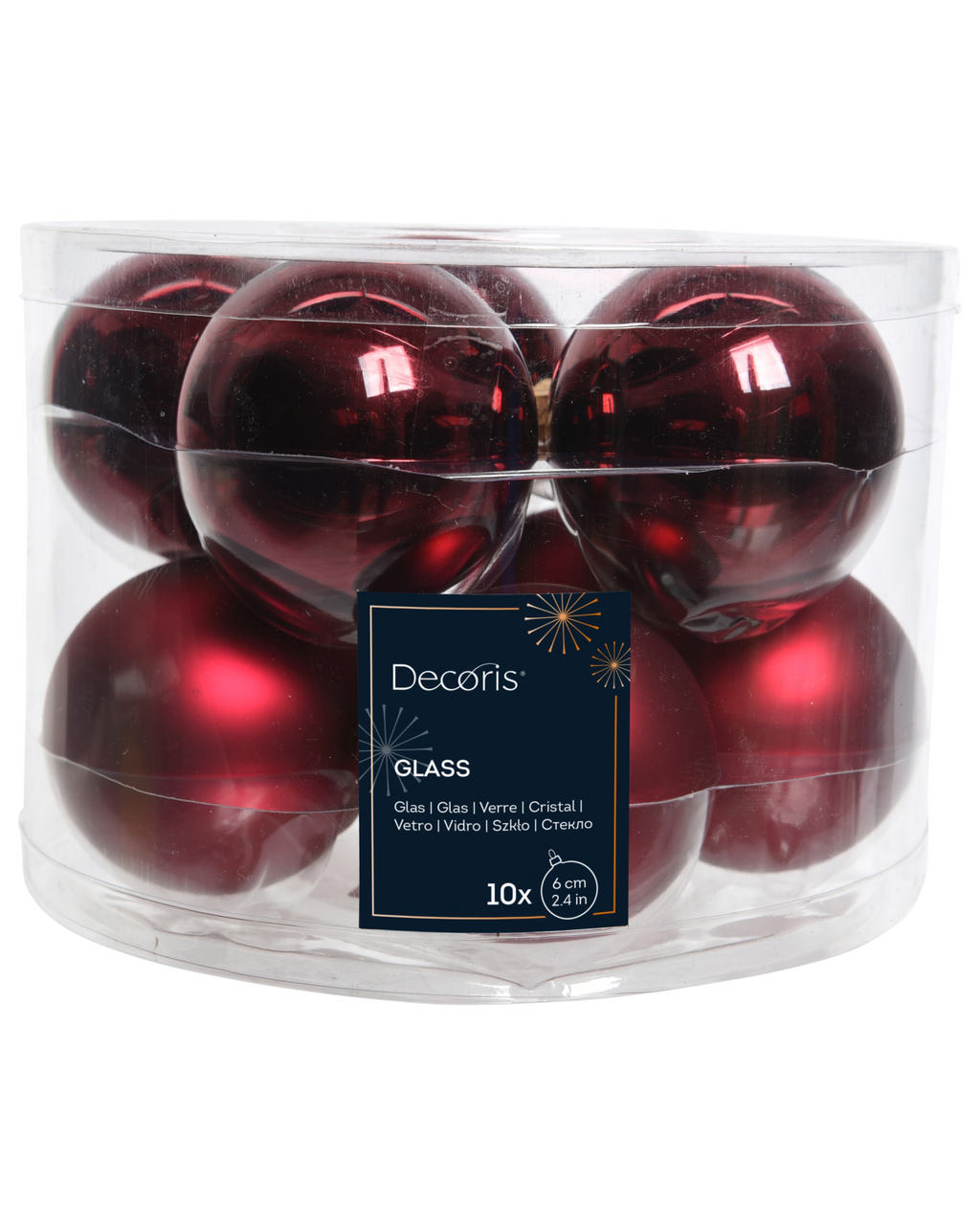 Kerstballen glas 6 cm, koker à 10, ossenbloed