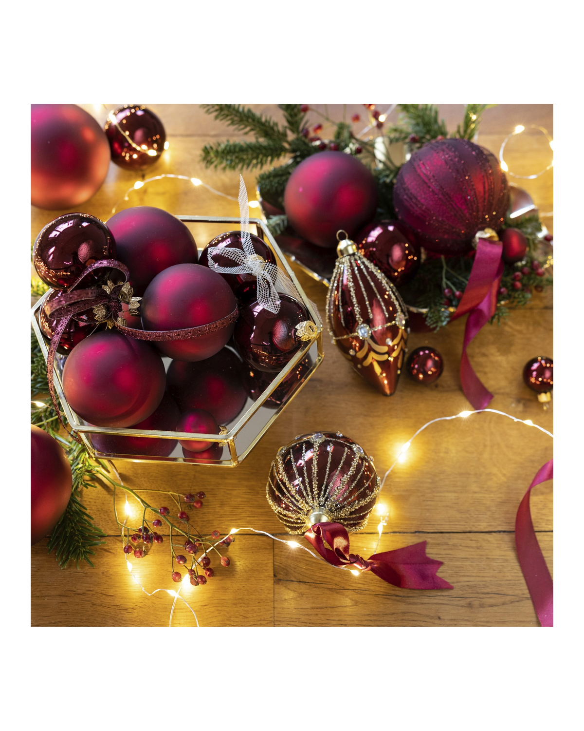 Kerstballen glas 6 cm, koker à 10, ossenbloed