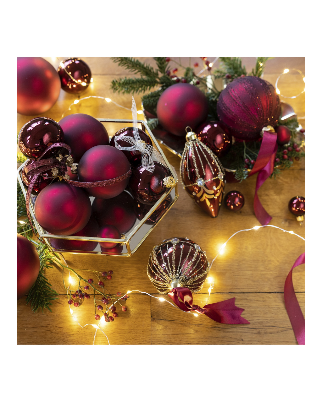 Kerstballen glas 8 cm, koker à 6, ossenbloed