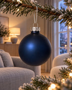 Kerstballen glas 8 cm, koker à 6, nachtblauw