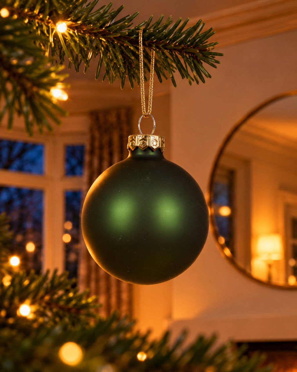 Kerstballen glas 8 cm, koker à 6, dennengroen