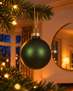 Kerstballen glas 8 cm, koker à 6, dennengroen