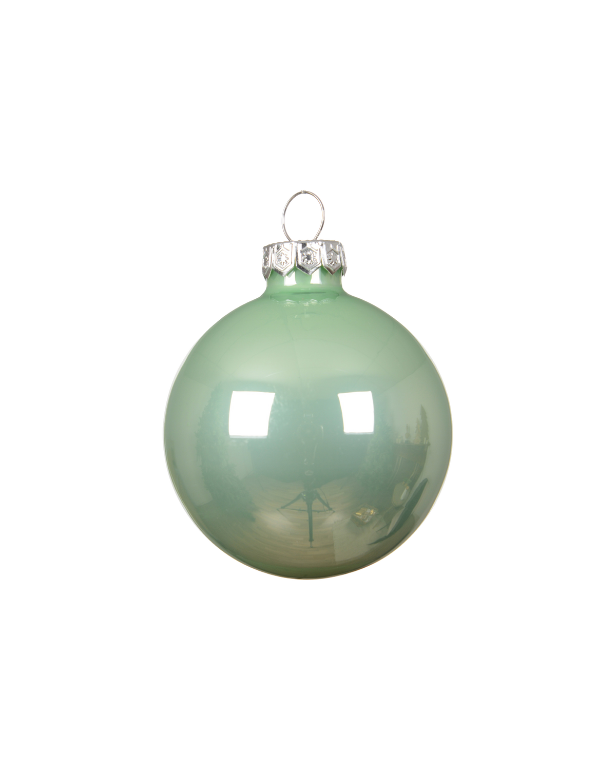 Kerstbal glas 7 cm silver inside, mintgroen, glans