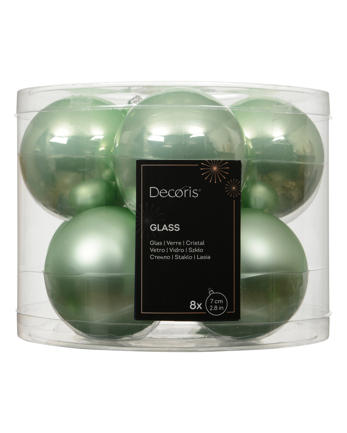 Kerstballen glas 7 cm silver inside, koker à 8, mintgroen