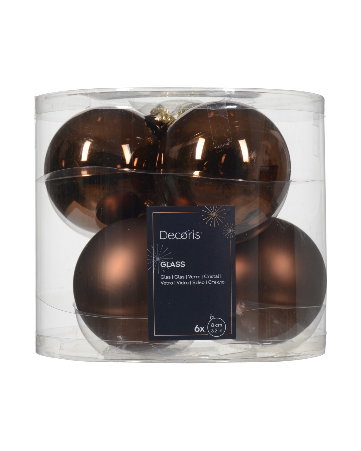 Kerstballen glas 8 cm, koker à 6, espresso