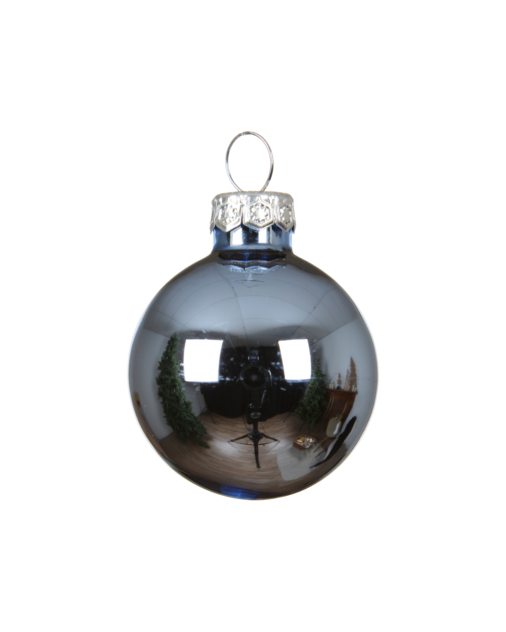 Kerstballen glas 6 cm silver inside, koker à 10, ochtendblauw