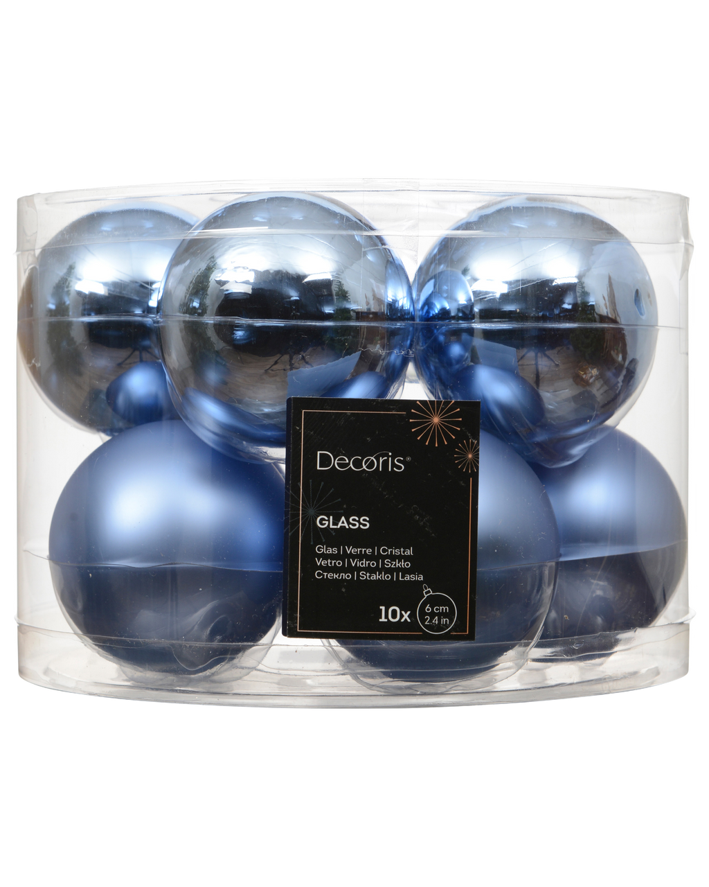 Kerstballen glas 6 cm silver inside, koker à 10, ochtendblauw