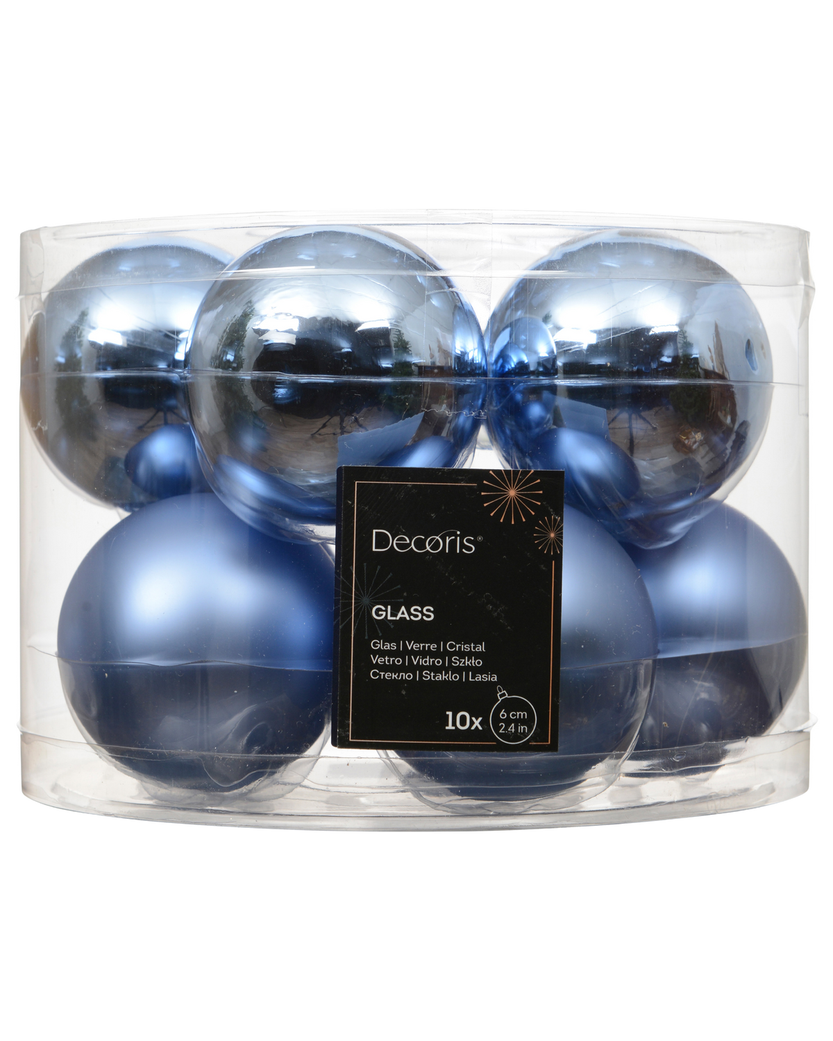 Kerstballen glas 6 cm silver inside, koker à 10, ochtendblauw