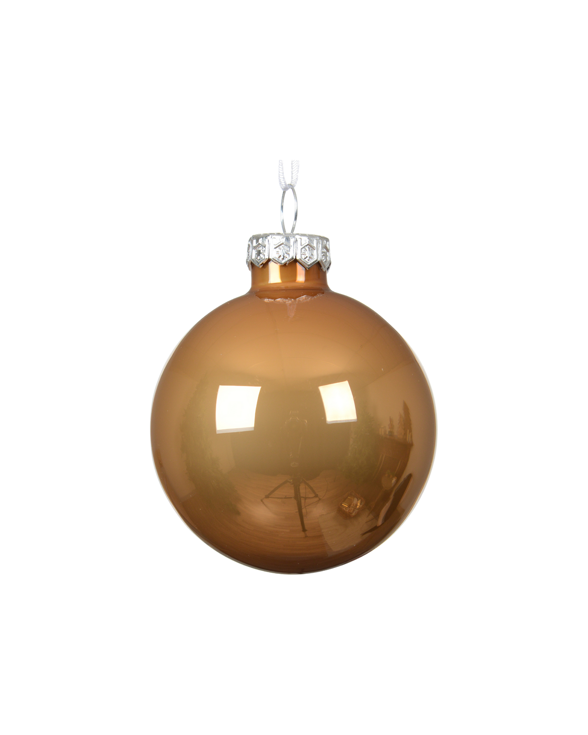 Kerstballen glas 6 cm silver inside, koker à 10, karamel bruin