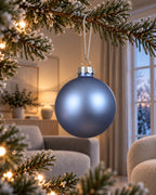Kerstballen glas 8 cm silver inside, koker à 6, ochtendblauw
