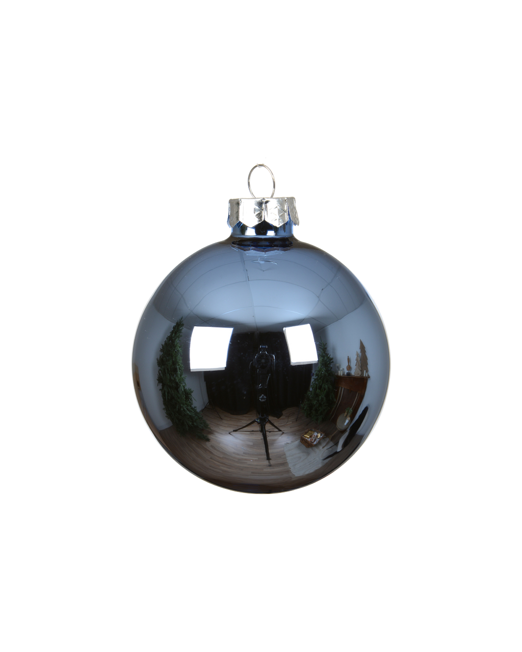 Kerstbal glas 8 cm silver inside, ochtendblauw, glans