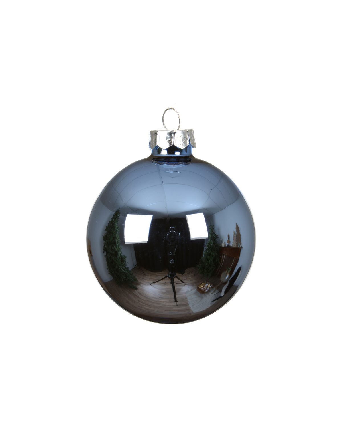 Kerstbal glas 8 cm silver inside, ochtendblauw, glans