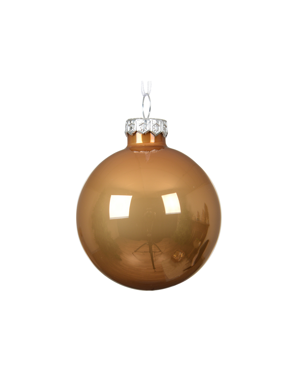 Kerstbal glas 8 cm silver inside, karamel bruin, glans