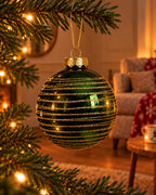 Kerstballen glas met glitterswirls, doosje à 3, dennengroen