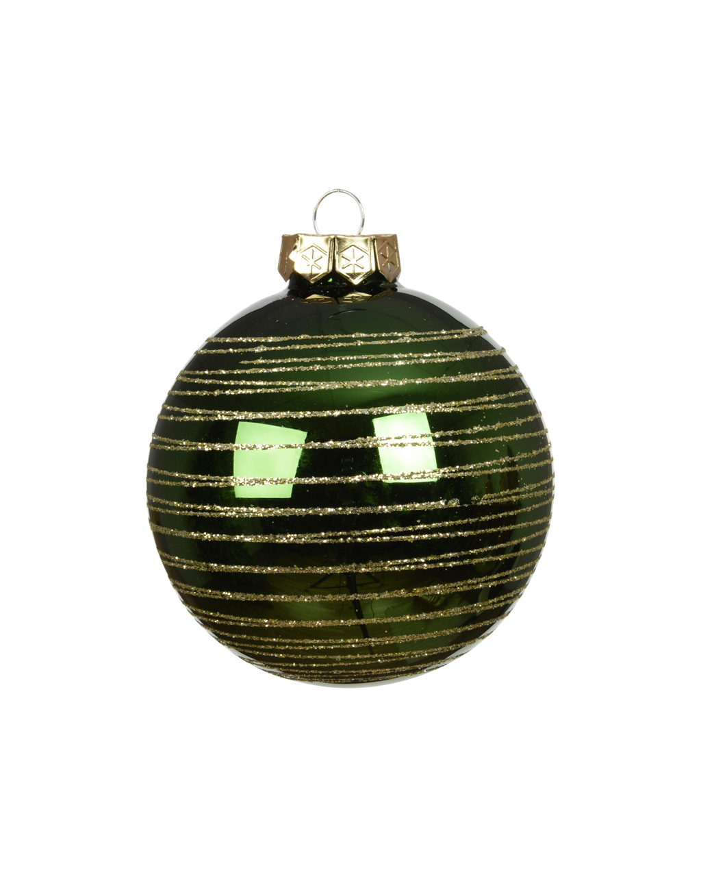 Kerstballen glas met glitterswirls, doosje à 3, dennengroen