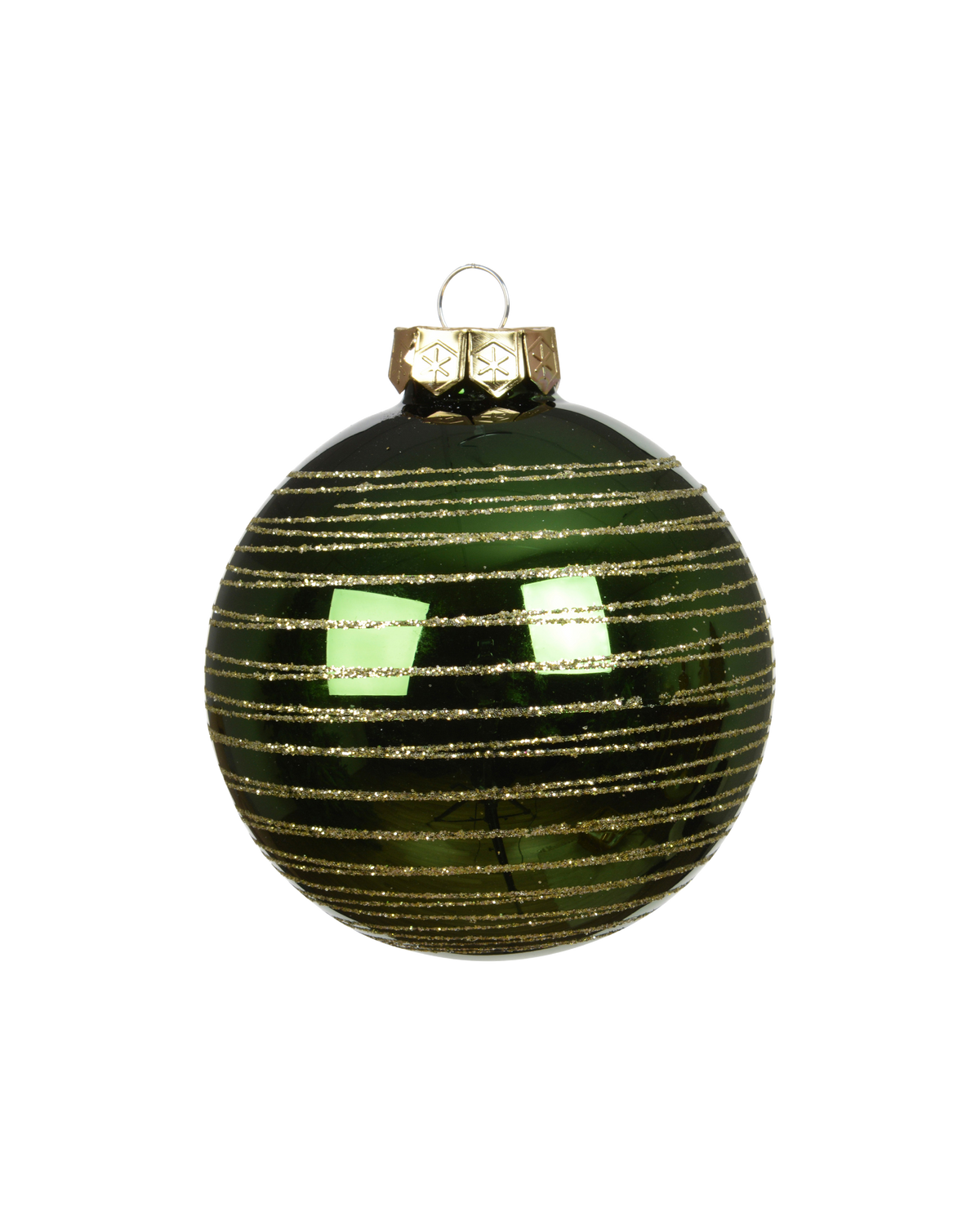 Kerstballen glas met glitterswirls, doosje à 3, dennengroen