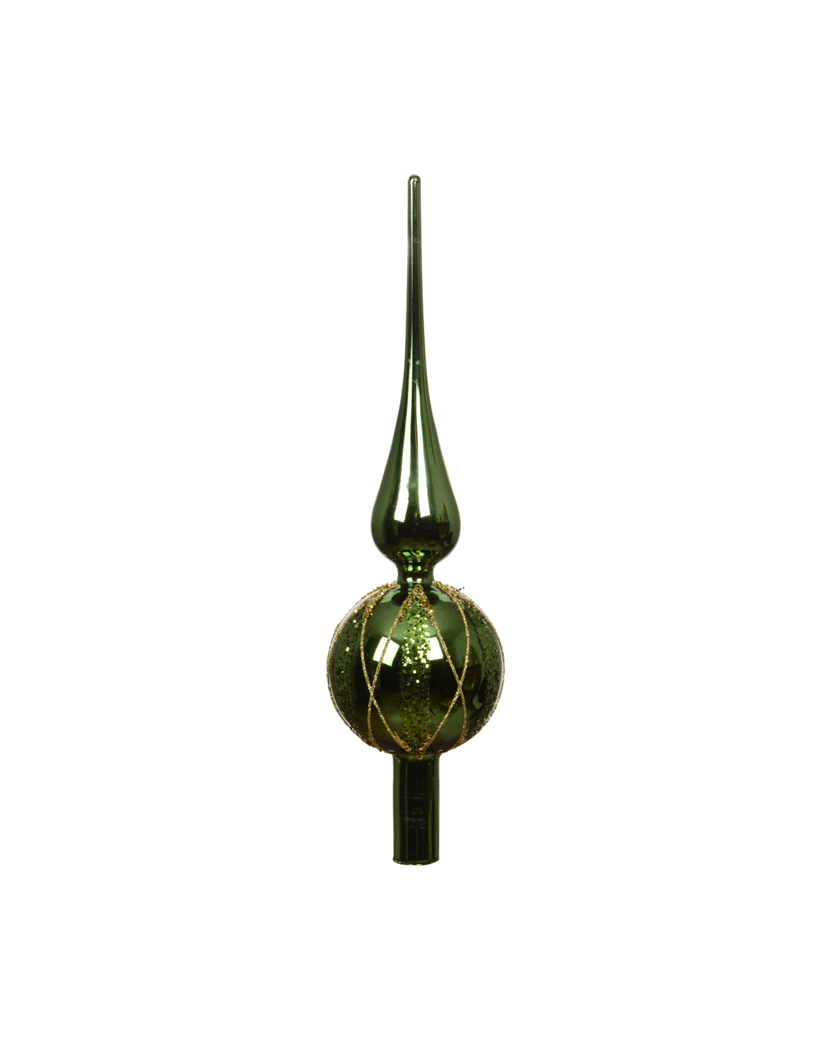 Piek glas 31 cm glans met glitter, dennengroen