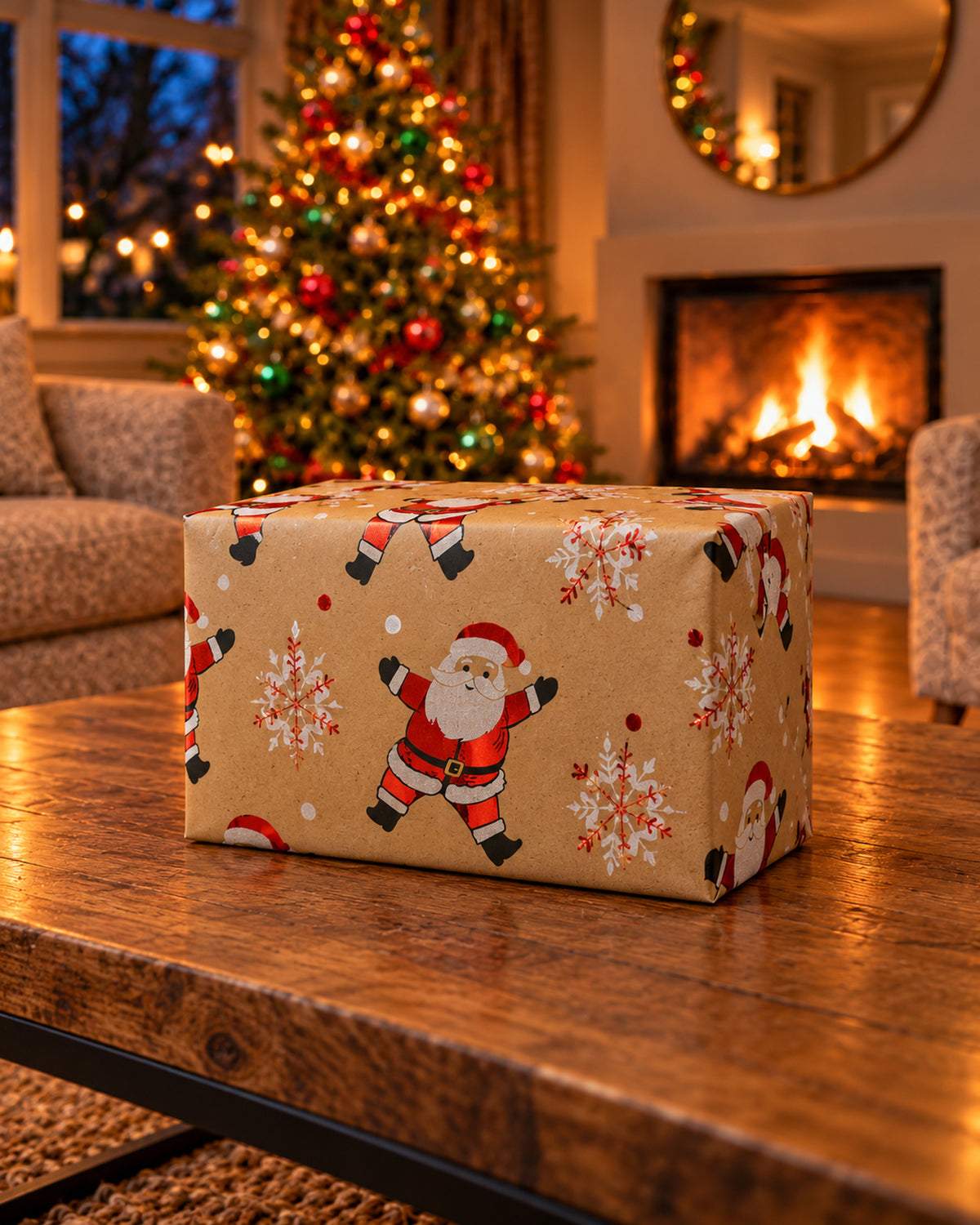 Inpakpapier kraft met hot stamp, 150 x 70 cm, rode kerstman