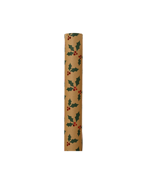 Inpakpapier kraft met hot stamp, 150 x 70 cm, groene hulst