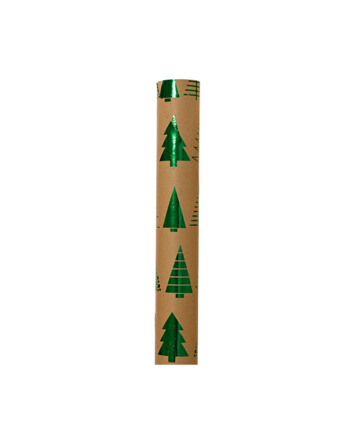 Inpakpapier kraft met hot stamp, 150 x 70 cm, groene kerstboom