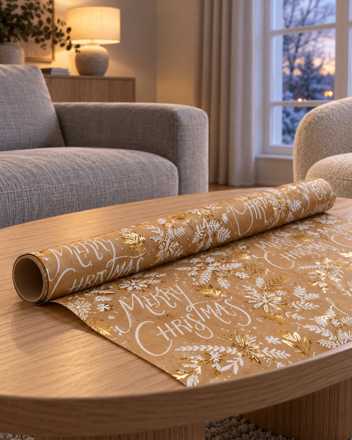 Inpakpapier kraft met hot stamp, 150 x 70 cm, Merry Christmas