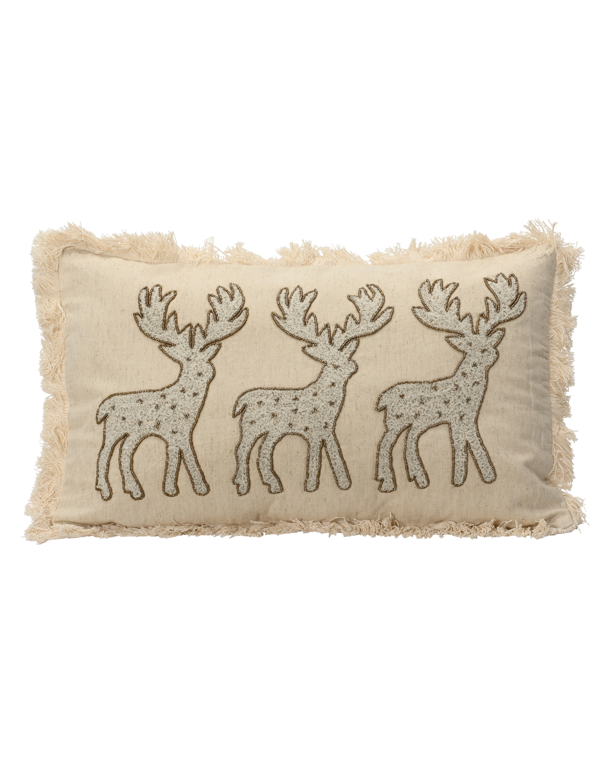 Kussen katoen met borduursel en kralen, beige