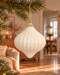 Kerstornament foam met glitter, wolwit