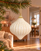 Kerstornament foam met glitter, wolwit