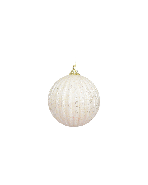 Kerstbal foam met glitter, 8 cm, wolwit
