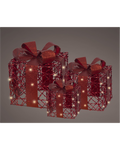 LED cadeaudoosjes metaal, set van 3, kerstrood