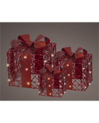 LED cadeaudoosjes metaal, set van 3, kerstrood