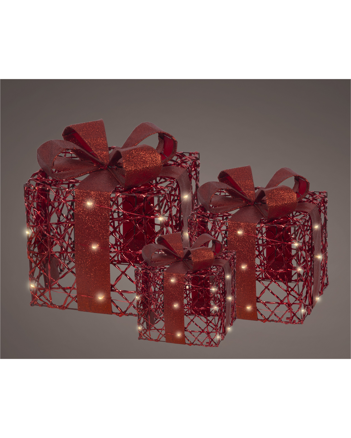 LED cadeaudoosjes metaal, set van 3, kerstrood